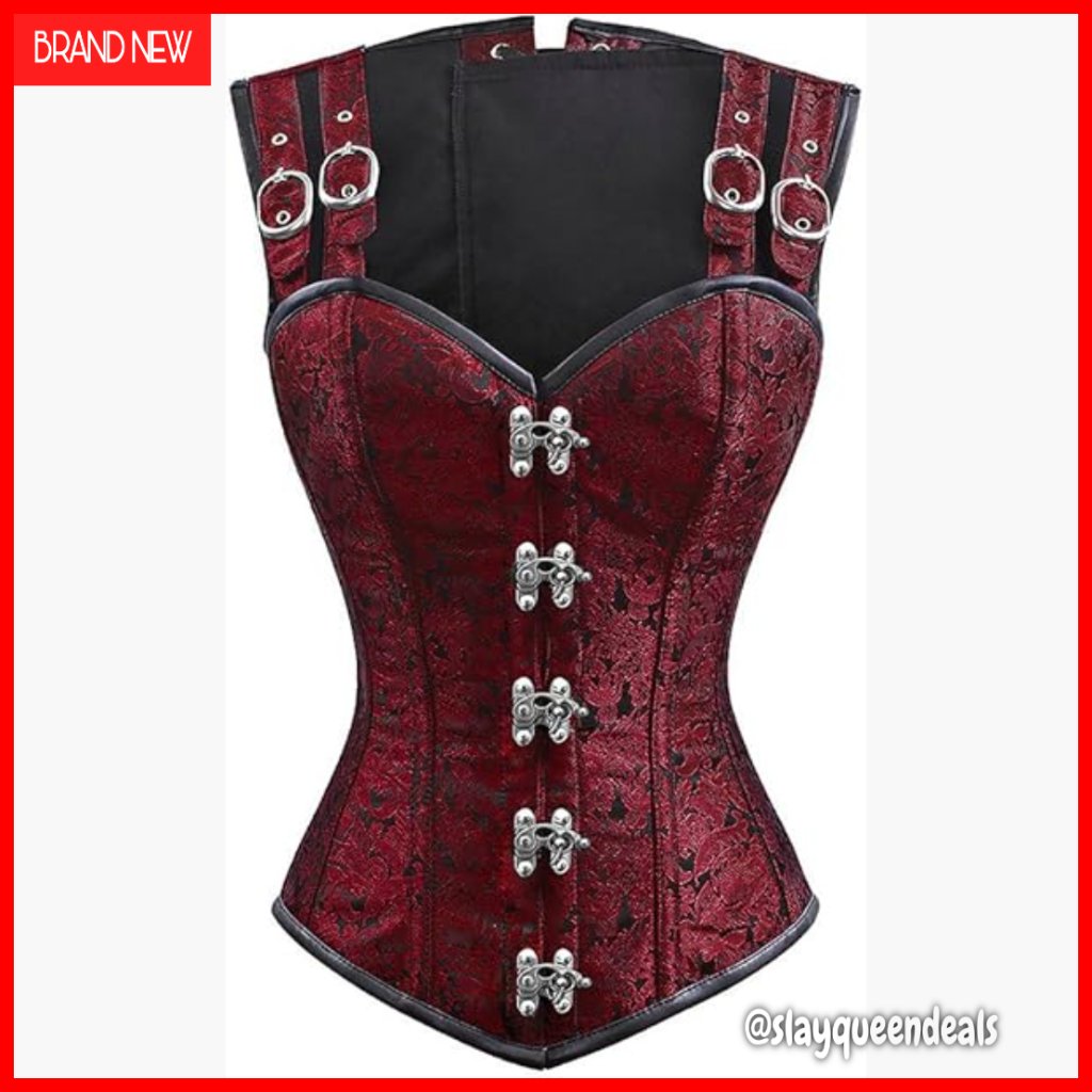Steel Boned Gothic Steampunk Corset Vest Adjustable Straps Brocade